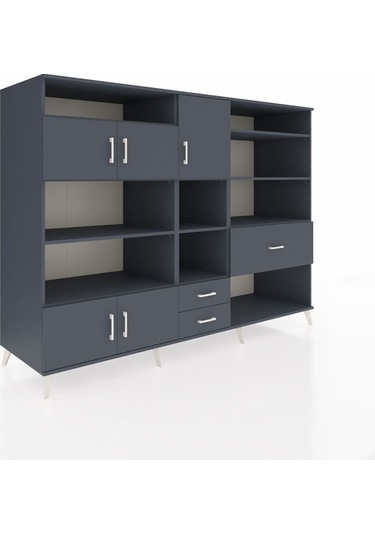Kronos Dolap 13 Raflı 3 Çekmeceli 5 Kapaklı 220x59x163 Antrasit-a Antrasit-antrasit