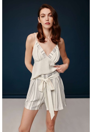 Bonnie&Clyde - Kadın Ekru Viskon Şort Takımı  30002 Ekru
