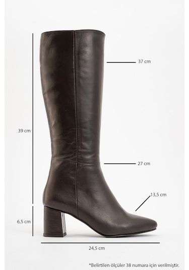 Sejas Kahverengi Hakiki Deri Kadın Topuklu Çizme Kahverengi