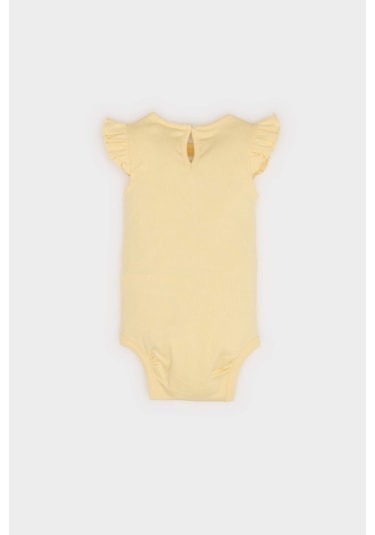 DeFacto Kız Bebek Yenidoğan Bisiklet Yaka Hayvan Desenli Fitilli Kaşkorse Kısa Kollu Çıtçıtlı Body E7945A525SMYL488 Sarı