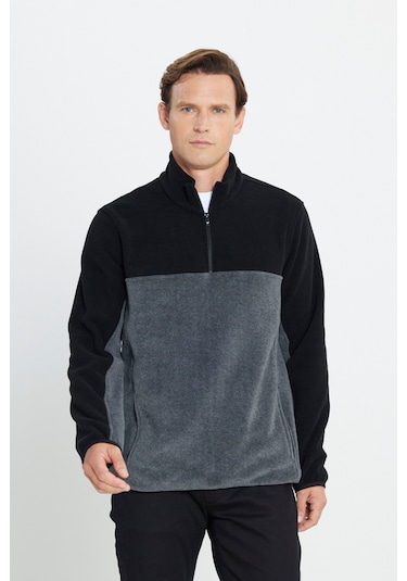 AC&Co / Altınyıldız Classics Erkek Siyah-Antrasit Standart Fit Günlük Rahat Çift Renkli Polar Spor Sweatshirt 4A5221100015SSAS