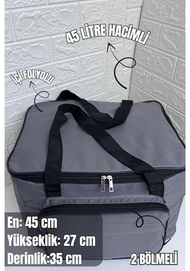 45 Lt. Termal Kamp Ve Piknik Yemek Taşıma Çantası, Soğutucu Buzluk Çanta Gri