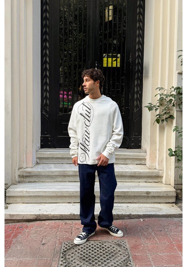 Flawclut Baskılı Sweatshirt Ekru Ekru