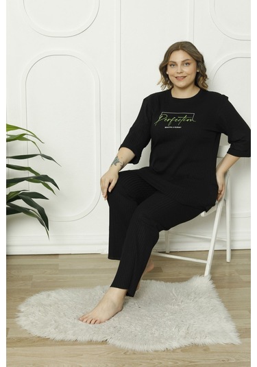 Fames Pijama Büyük Beden Mevsimlik Pijama Takimi Siyah