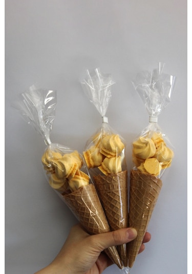 Süt Çocuk Kornet Külah Beze 24 Adet Sarı