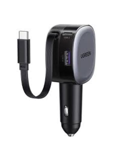 75w 2 Portlu Usb-c Kablolu Araç Içi Şarj Cihazı Çakmaklık Adaptörü, 55653 Gri