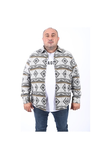 Moc Grande MocGrande Büyük Beden Oduncu Gömlek Gray Wolves 22213