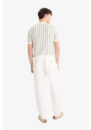 Defacto %100 Keten Relax Fit Rahat Kesim Düz Paça Yazlık Beyaz Pantolon C1117ax25spwt33 Beyaz