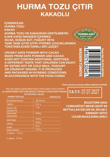 Hurma Aşkı Hurma Tozu Çıtır Kakaolu 3 x 150 G