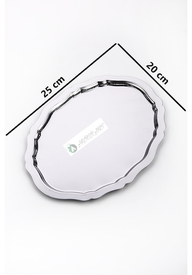6 Adet Paslanmaz Çelik Oval Dalgalı Sade Kahve Ve Sunum Tepsisi 25x20 cm