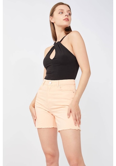 Banny Jeans Kadın Basic Paçası Kesik Jean Şort Somon
