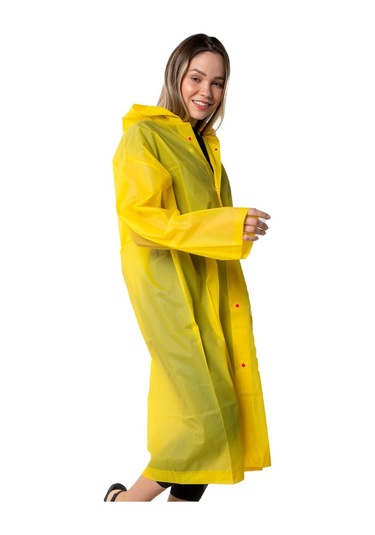 Marlux Unisex Su Rüzgar Geçirmez Kapüşonlu Çıtçıt Düğme Eva Yağmurluk - Sarı - Kırmızı