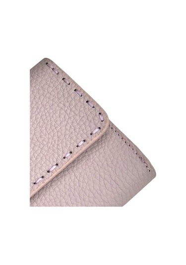 Lila %100 Hakiki Deri Dikiş Detaylı Gizli Mıknatıslı Kapaklı Özel Tasarım Kadın Cüzdan Portföy Lila