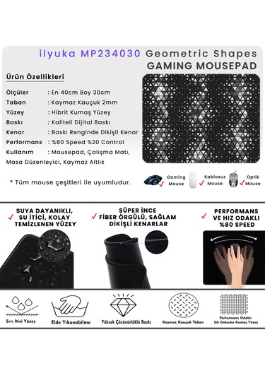 İlyuka 40x30cm Gaming Oyuncu Mousepad Geometric Shapes Mp234030