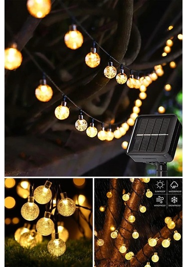 Technosmart 40 Ledli 8 Modlu Solar Büyük Kristal Top Bahçe Aydınl Sarı