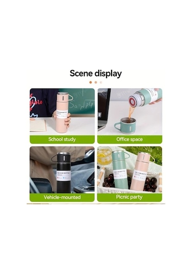 Trendooze Sunshine022 Pembe Set 500ml Vakum Termos, Hediye Kupa Sıcak Soğuk Pembe