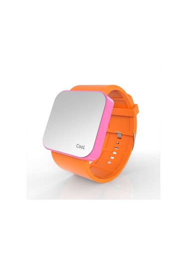 Cool Watch Saat - Pembe Led Kasa - Turuncu Kayış Unisex Bronz