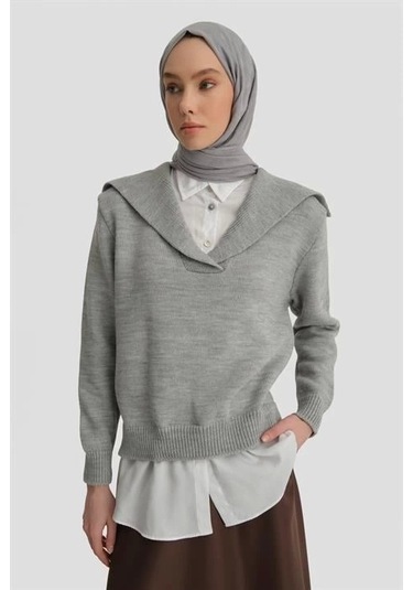 Armine Poplin Mixli Kazak 24kd4218 Gri-beyaz Gri