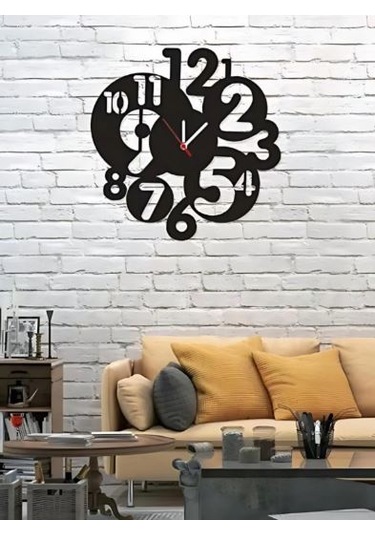 Ahşap Duvar Saati Baloncuk Figürlü Siyah