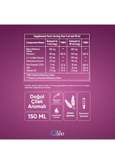 Beta Glukan C Vitamini Ve Çinko Ve Propolisli Çilek Aromalı Şurup 150 Ml