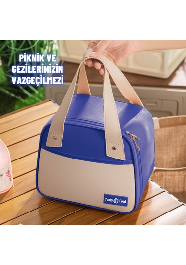 Piknik Çantası Sıcak Soğuk Isı Tutucu Yemek Taşıma, Beslenme Ve, Günlük İş Yeri Ve Seyahat Yemek Çantası Mavi