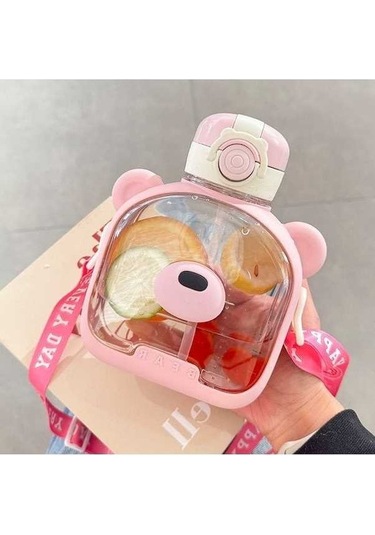 Createtech Şeffaf Hasır Plastik Fincan - Kahve Rengi Ve Renkli Ayı Kahve Kahve