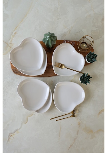 Keramika Beyaz Kalp Pasta Tabağı 20 Cm 6 Adet 006 Beyaz