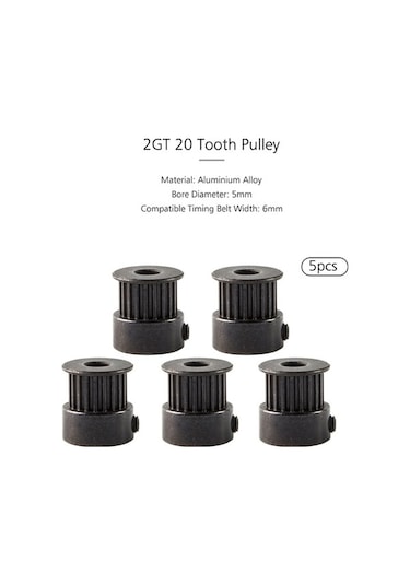 Moly Creality 3d Yazıcı Parçası: 20 Dişli 2gt Zımba Tekerleği, 5mm Çap, 6mm Kayış, Alüminyum, 5 Adet