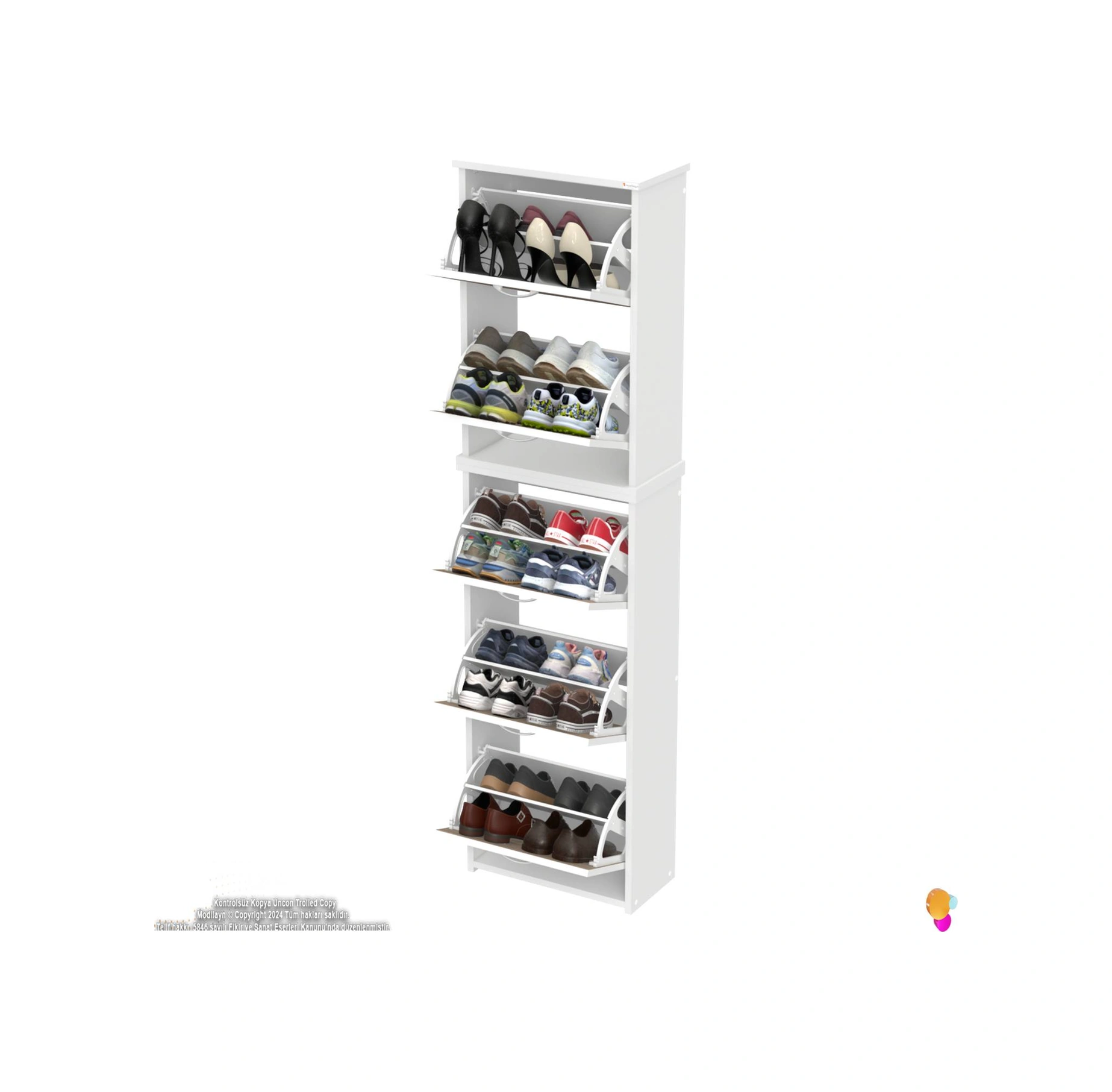 İkra Meşe Renk Asma Ayakkabılık 52cm Kapı Önü 5 Düşer Kapak 10 Bölmeli Ayakkabılık 52x194x26 Cm Meşe