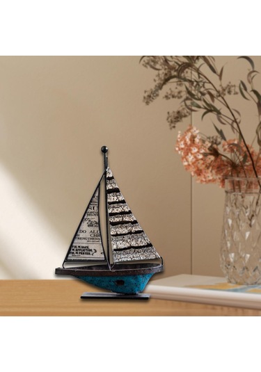 Suntek Yelkenli Tekne Dekor El Sanatları Metal Gemi 11,5x4x16cm