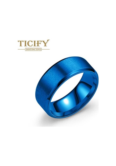 Mavi Dikili Eğik Fırçalama Titanyum Çelik Yüzük Erkek Çift Yüzük Gandal Takı