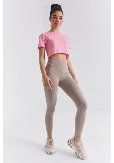 Tommy Life Koyu Bej Yüksek Bel Toparlayıcı Slim Fit Dar Paça Kadın Tayt - 94011 Koyu Bej