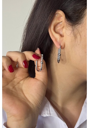 Silver Kaplama Düz Çelik Küpe Silver