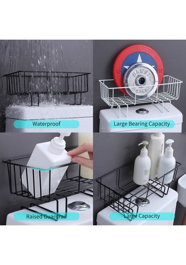 Pazly Tuvalet Üstü Depolama Rafı - Kendinden Yapışkanlı Banyo Rafı, Duş Düzenleyici Şampuan Sepeti Siyah