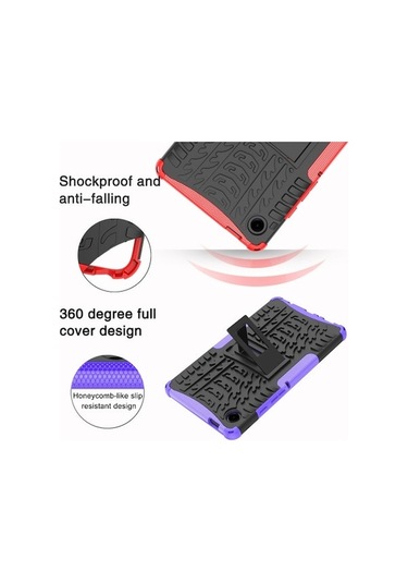 Vkemall Samsung Tab A9 İçin 2-in-1 Dürtüye Dayanıklı Kılıf - Omuz Askısıyla Kırılmaya Dayanıklı Kırmızı Tablet Koruması