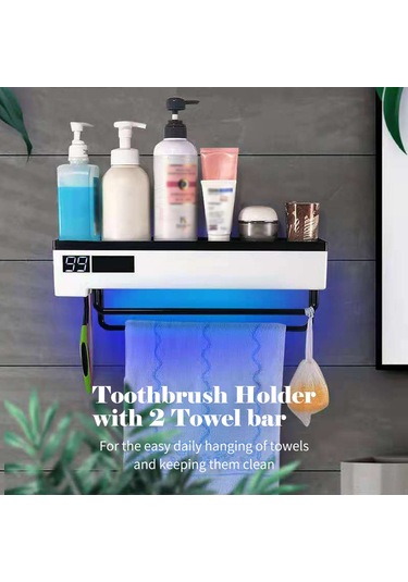 Akıllı Uv Diş Fırçası Rafı, 2 Havlu Barı, Diş Fırçası Sanitizatörü, Duvara Monte Banyo Diş Fırçası Tutucu, Usb Şarjlı Elektrikli Diş Fırçası Organizeri Siyah