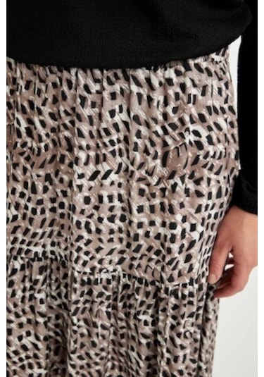 Defacto Kloş Esnek Belli Leopar Desenli Kiloş Maxi Etek D5328AX24AUBK81 Siyah