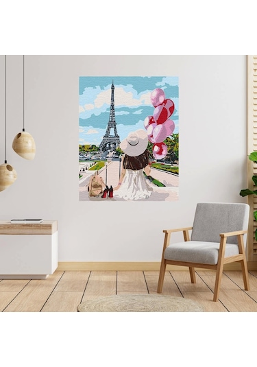 Sayılarla Boyama Seti 40 x 50 CM Tuval Şasesine Gerili Paristeki Balon