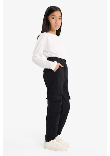 Defacto Kız Çocuk Beli Lastikli Kargo Jogger Eşofman Altı E6928a825aubk81 Siyah