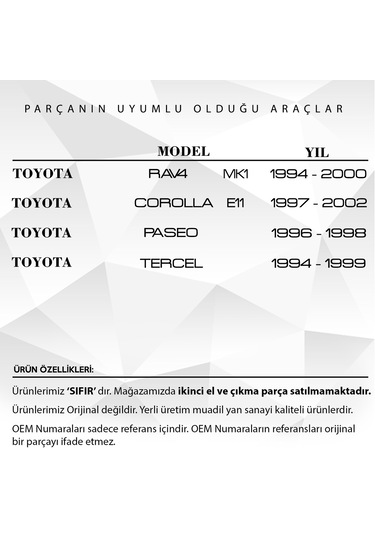 Toyota Rav4. Corolla Uyumlu. Paseo. Tercel için Kontak Şaftı Kilit Silin