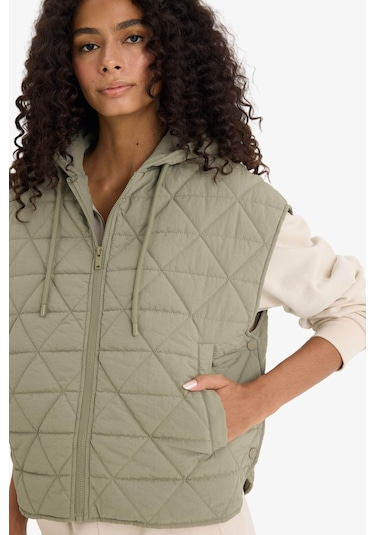 Defacto Relax Fit Kapüşonlu Kapitoneli Fermuarlı Yelek E8588ax25aukh405 Haki