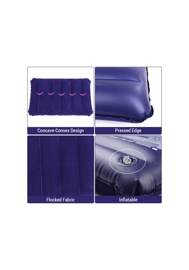 Fosenze Seyahat Ve Kamp İçin Pvc Floklu Yastık - Boyun Ve Lomber Desteğiyle Ofis Dinlenme, Piknik Kullanıma Uygun 46x30x9cm Hava Yastığı Mor