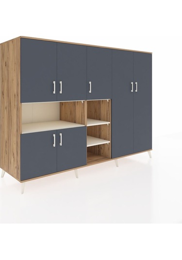 Kronos Dolap 13 Raflı 7 Kapaklı 220x59x163 Çam-antrasit/aytaşı Çam-antrasit/aytaşı