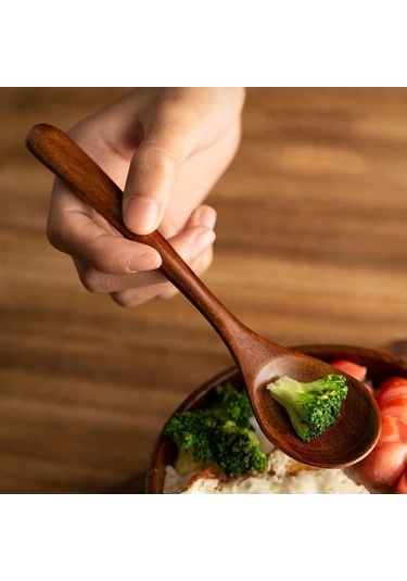 Ulzyvf Yemek Yapımı Uzun Takımları Sofra Seti Saplı Pişirmek Mutfak Kepçe Kaşık, Ahşap Karıştırma Kaşığı Ve Çorba Kaşığı, Çay İçin El Yapımı 3 Parça