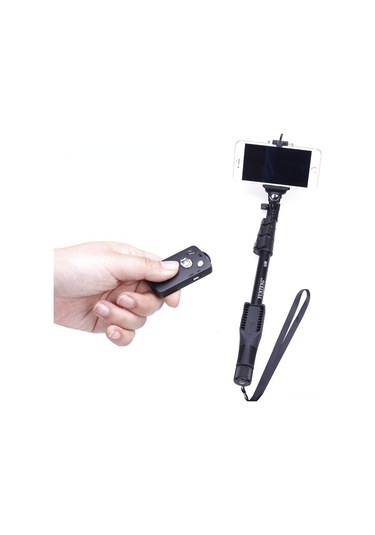 Hombey Yunteng Yt-0188 Bluetooth Kumandalı Telefon Tutuculu Monopod - 38-128cm Uzunluk Ayarlı, 1/4 İnç Vidalı, Alüminyum Alloy Selfie Çubuğu Siyah