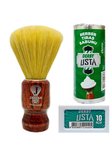 Jaguar 1071-mix Ahşap Sap Mix Kıl Tıraş Fırçası, Tıraş Sabunu Set