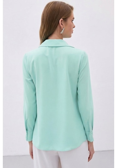 Sateen Klasik Düz Gömlek - Mint-128706