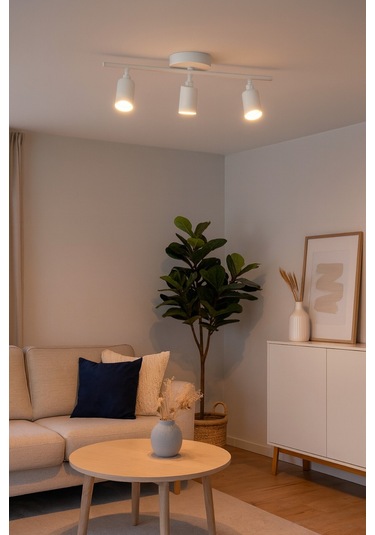 Spoti 3'lü Beyaz Renk Gün Işığı Modern Tasarım Salon - Mutfak - Banyo Spot Ledli Sıralı Avize Beyaz