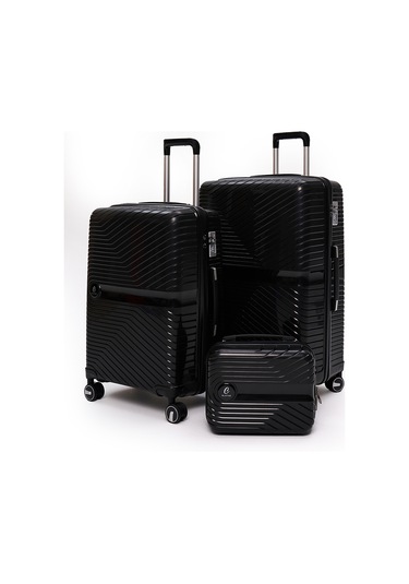 Elatae Exclusive Pro Polipropilen Kırılmaz 3'lü Valiz Seti Büyük - Orta Boy Ve Makyaj Çantası Siyah 5239 Siyah
