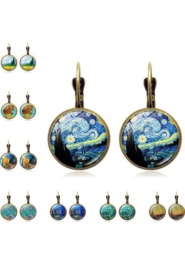 Skycity Van Gogh "yıldızlı Gece" Temalı Sanatsal Küpeler - Zarif Ve Romantik Aksesuar Diğer Çok Renkli
